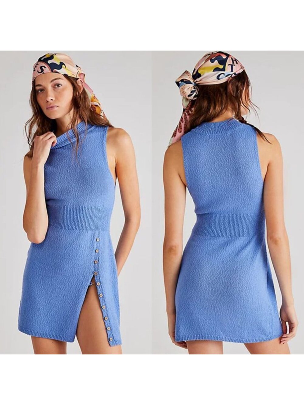 Free People Size S Blue Celeste Slim Fit Sleeveless Mock Neck Sweater Mini Dress - Picture 1 of 13